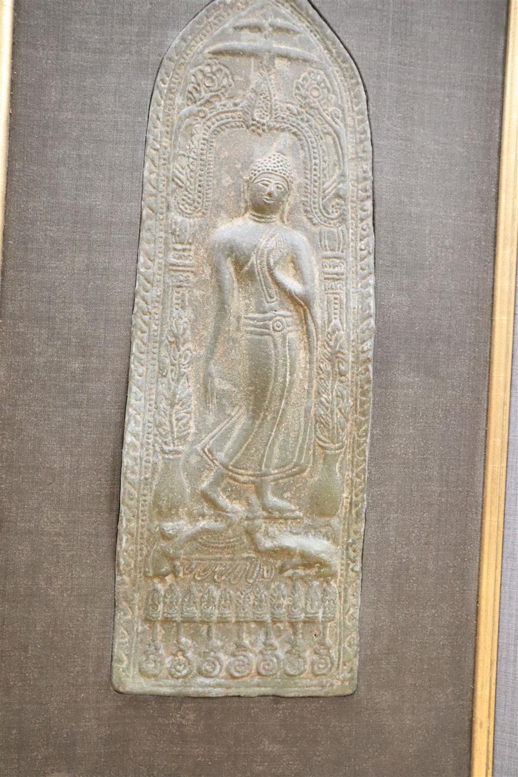 A Thai bronze votive plaque and a Tibetan thangka painting